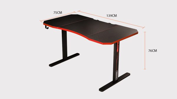 OVERDRIVE Gaming Desk 139cm PC Table Setup Computer Carbon Fiber Style – Black and Red