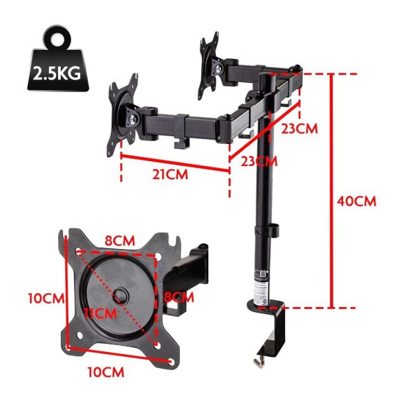 FORTIA Desk Monitor Stand Arm – Dual Computer Holder Screen Riser Bracket – 2 Screen