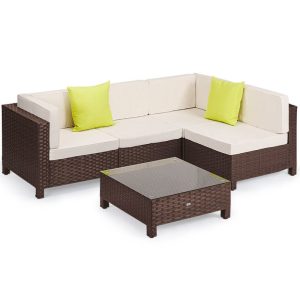 LONDON RATTAN 5pc Sofa Outdoor Furniture Brown Wicker Lounge Set Setting Pool