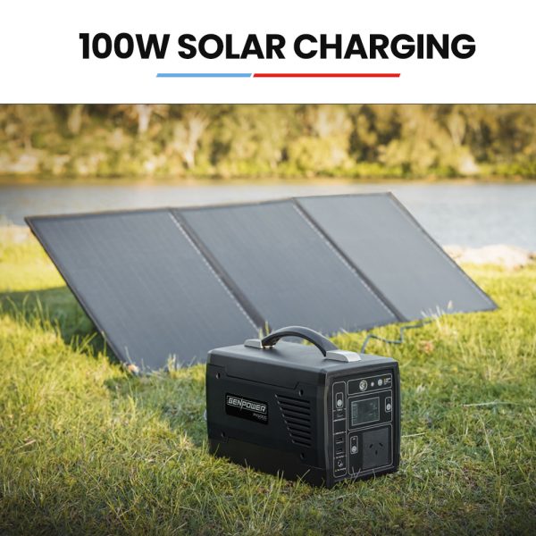 GENPOWER Portable Power Station Lithium 300W/600W 21Ah 307Wh Solar Generator with 100W Folding Solar Panels