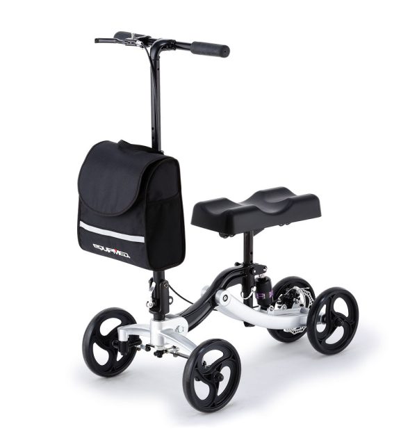 EQUIPMED Knee Scooter Walker, Disc Brake – Suspension Bag – Broken Leg Ankle Foot Mobility – Crutches Alternative –