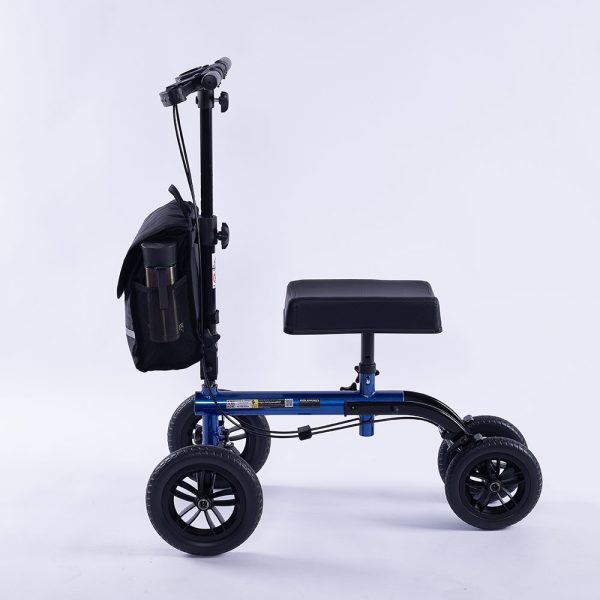 EQUIPMED Knee Scooter Walker, 10 inch Tyres Dual Brakes Bag – Broken Leg Ankle Foot Mobility – Crutches Alternative – Blue