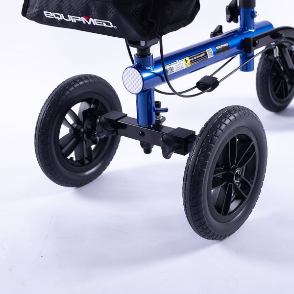 EQUIPMED Knee Scooter Walker, 10 inch Tyres Dual Brakes Bag – Broken Leg Ankle Foot Mobility – Crutches Alternative – Blue