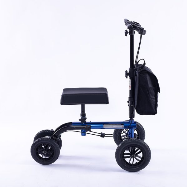 EQUIPMED Knee Scooter Walker, 10 inch Tyres Dual Brakes Bag – Broken Leg Ankle Foot Mobility – Crutches Alternative – Blue