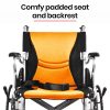 EQUIPMED Folding Aluminium Wheelchair, 20″ Wheels, Park Brakes, 100kg Capacity, Orange