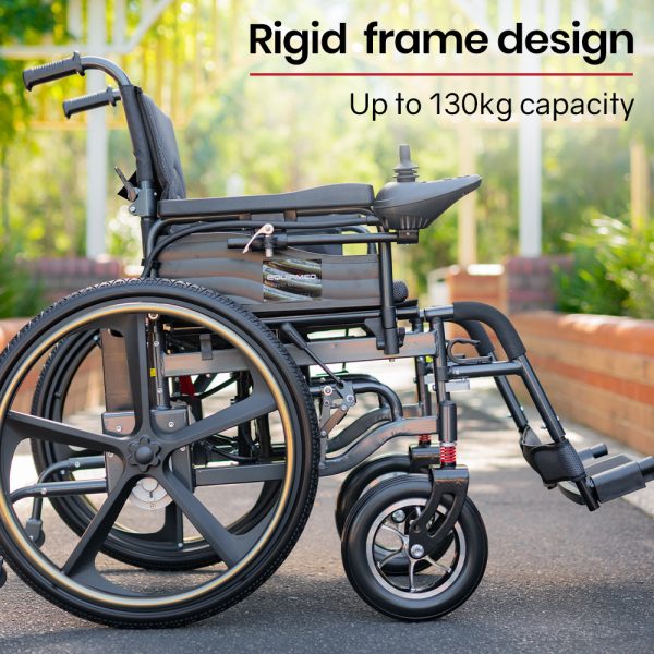 EQUIPMED Electric Wheelchair Folding, Folding, Long Range, Lithium Battery, 24″ Rear Wheels, Black