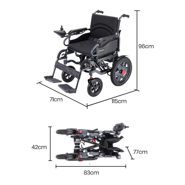 Electric Folding Wheelchair, Wide Bariatric Chair Seat, Comfortable for S-XL, Long Range, Lithium Battery, Black