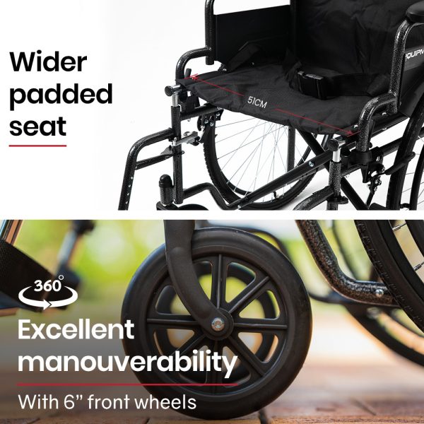 Equipmed 24 Inch Folding Bariatric Wheelchair, XL Wide Design, 136kg Capacity, Park Brakes, Retractable Armrests, Dark Grey Hammertone