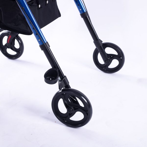 EQUIPMED 4 Wheel Lightweight Rollator Walker, Aluminium Frame, Seat, Carry Bag, for Seniors, Blue