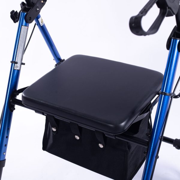 EQUIPMED 4 Wheel Lightweight Rollator Walker, Aluminium Frame, Seat, Carry Bag, for Seniors, Blue