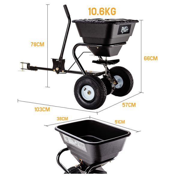 PLANTCRAFT Tow Behind Broadcast Spreader Seed Fertiliser Tow Rotary – 30 kg