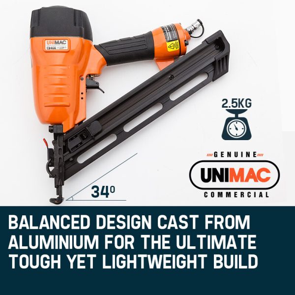 UNIMAC Finishing Air Nail Gun – Heavy Duty Angled Nailer Pneumatic Finish