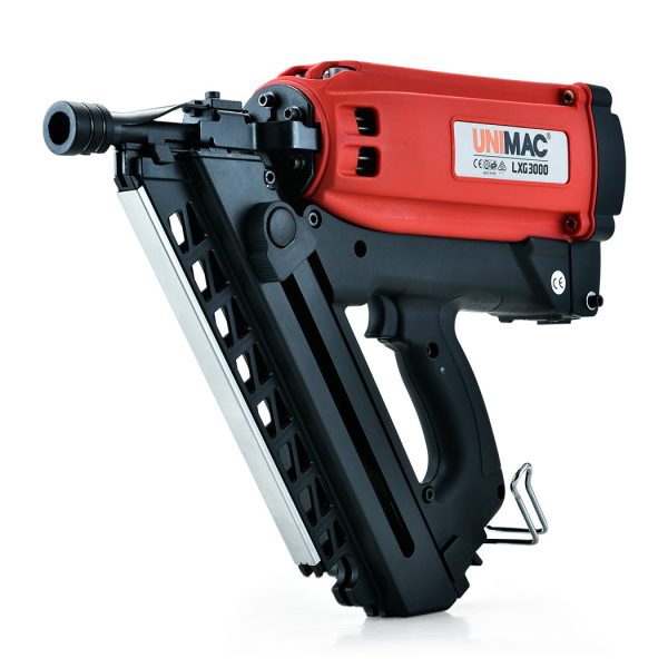 UNIMAC LXG3000 MkII 50-90mm 34-Deg Gas Framing Nail Gun, Commercial Brushless Gas Nailer, with 2 Li-Ion Batteries