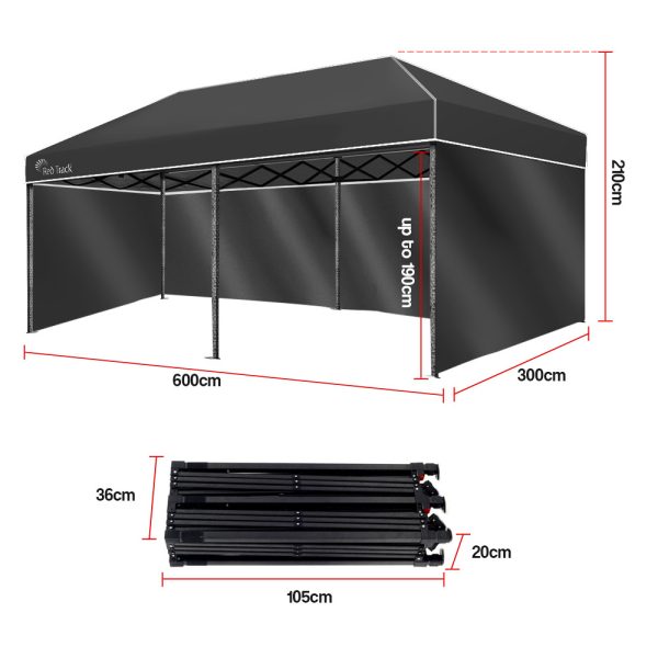 Red Track 3x6m Folding Gazebo Shade Outdoor Foldable Marquee Pop-Up – Black