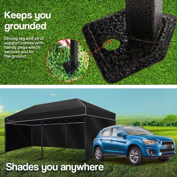 Red Track 3x6m Folding Gazebo Shade Outdoor Foldable Marquee Pop-Up – Black