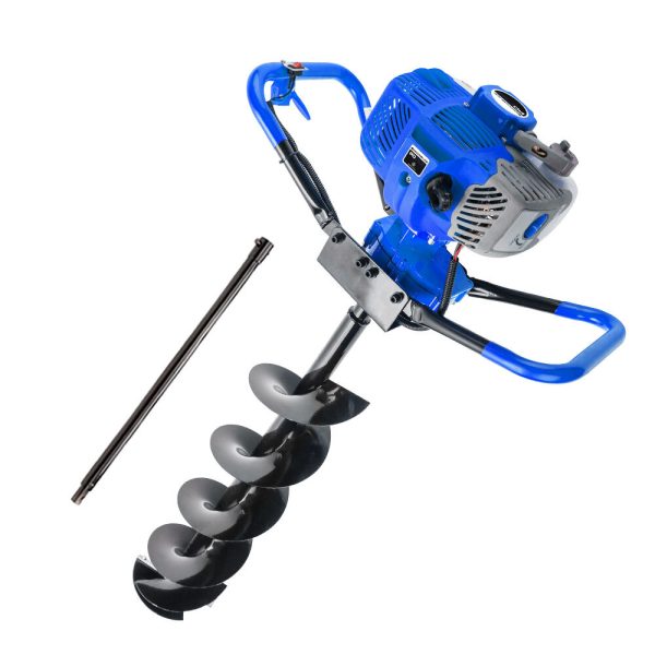 Post Hole Digger Posthole Earth Auger Fence Borer Petrol Drill – Blue, 62 CC