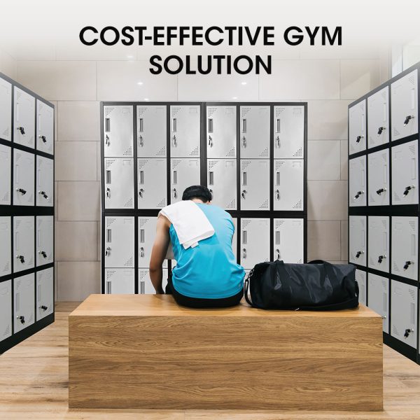 FORTIA 12-Door Metal Storage Locker Cabinet Gym Office Lockers Compartment, Black & Light Grey