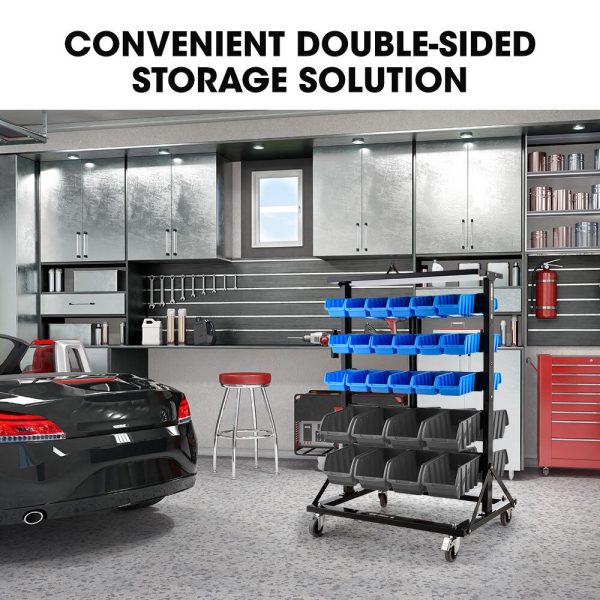 BAUMR-AG 52 Parts Bin Rack Storage System Mobile Double-Sided – Blue