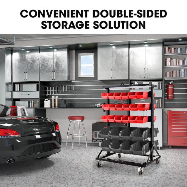 BAUMR-AG 52 Parts Bin Rack Storage System Mobile Double-Sided – Red