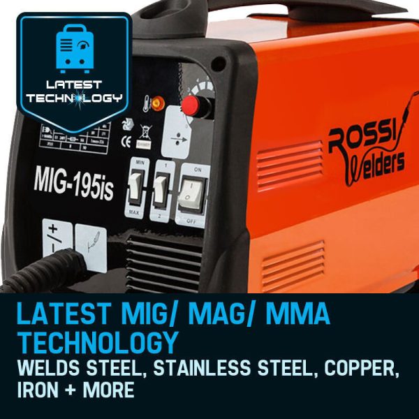 ROSSI 195Amp Welder MIG ARC MAG Welding Machine Gas / Gasless Portable 195A