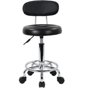 Backrest Round Salon Stool with Adjustable Height (Black) EK-SS-101-YB