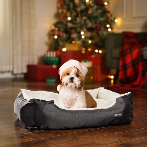 70cm Dog Bed Reversible Cushion Dark Grey