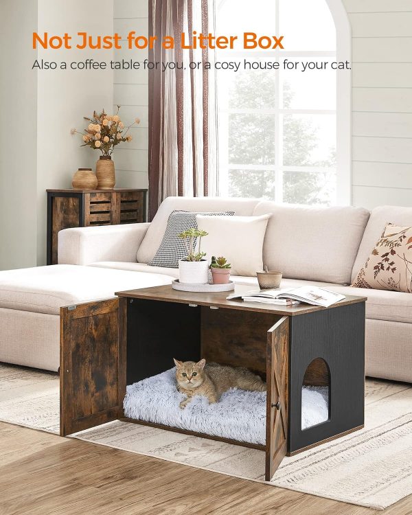 Cat Litter Box with Removable Divider Table Vintage Brown