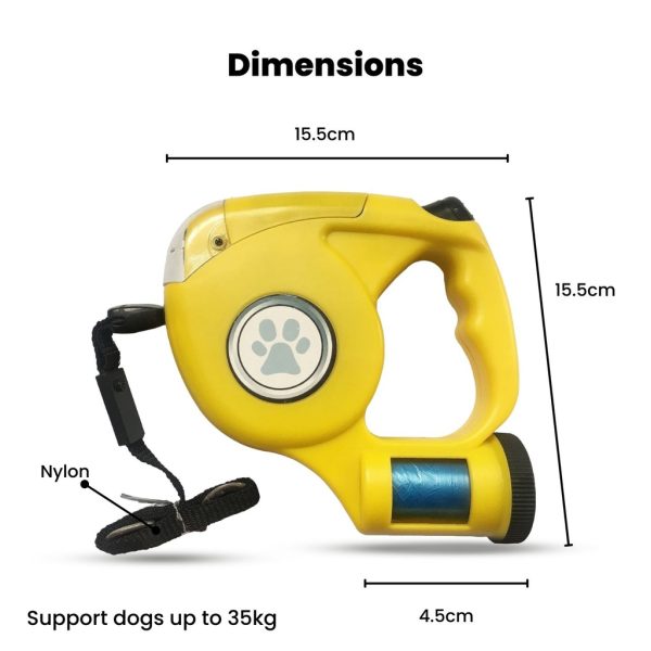 3 in 1 Waste Bag LED Leash with Poop Bags Dispenser Yellow