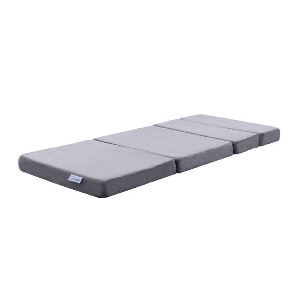 Bellport 4 Fold Memory Foam Folding Mattress Dark Grey Velvet GO-FM-104-EON