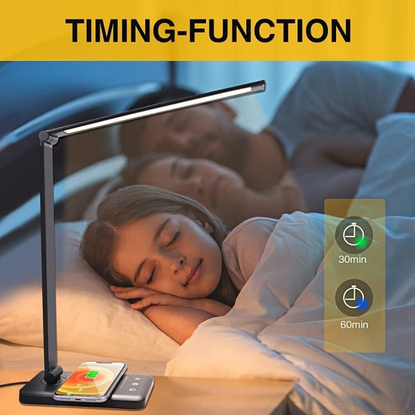 LED Desk Lamp with Wireless Charger & USB Charging Port with 5 Brightness Levels & 5 Lighting Modes (Black) GO-DLWC-101-JLL