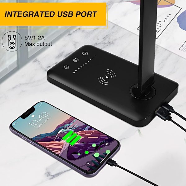 LED Desk Lamp with Wireless Charger & USB Charging Port with 5 Brightness Levels & 5 Lighting Modes (Black) GO-DLWC-101-JLL