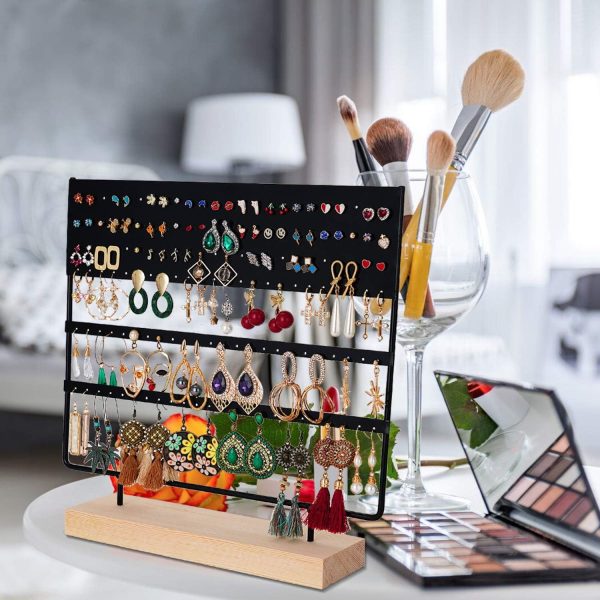 Jewelry Organizer Stand Earring Display with Wooden Tray (Black) GO-JWO-102-CY