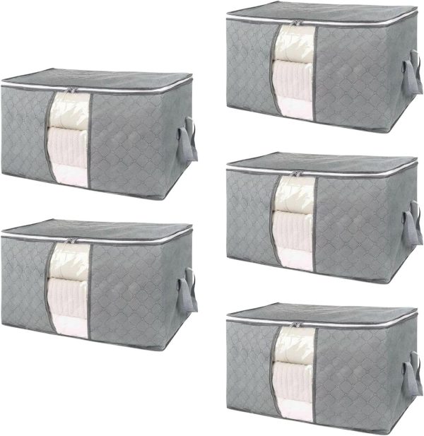 5 Pack 105L Clothes Storage Bag with Handles (Grey)