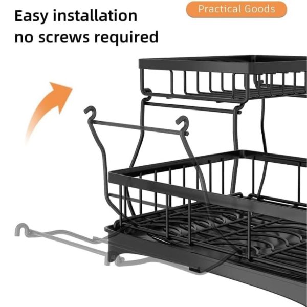 2 Tier Dish Drying Rack with Drain Board and Drip Tray for Kitchen Countertop (Black) GO-DR-102-JTM