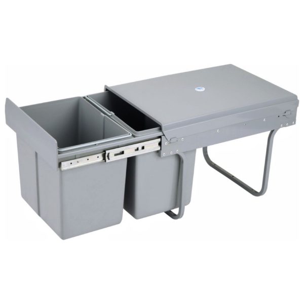 2x15L Kitchen Twin Pull Out Bin (Grey)