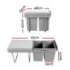 2x15L Kitchen Twin Pull Out Bin (Grey)