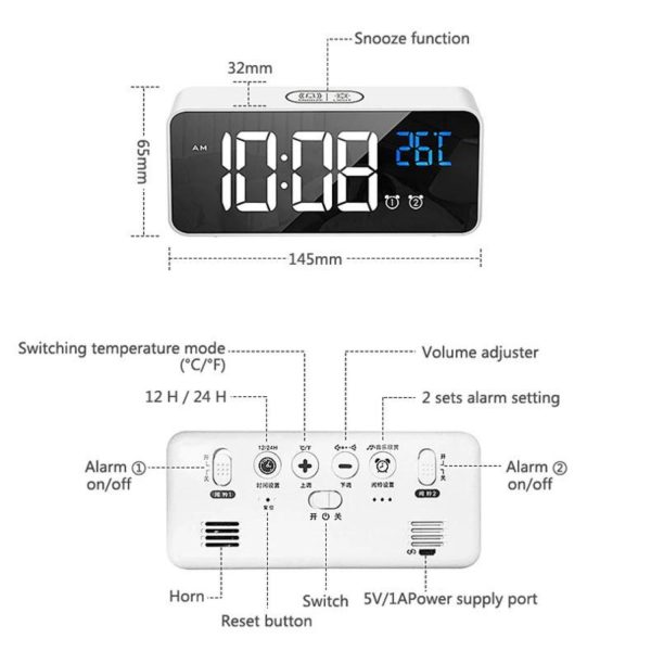 GOMINIMO Digital Clock Mirrored White GO-CK-101-FKT