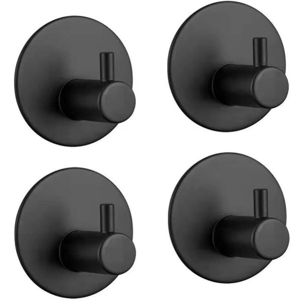 Round Stainless Steel Wall Hook 4pcs (Black)