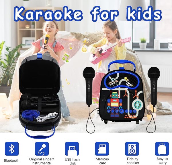 Kids Portable Karaoke with Two Microphones (Rectangle, Black Robot)