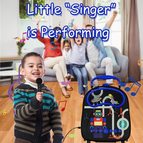 Kids Portable Karaoke with Two Microphones (Rectangle, Black Robot)