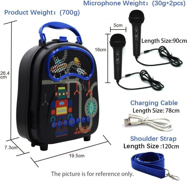 Kids Portable Karaoke with Two Microphones (Rectangle, Black Robot)