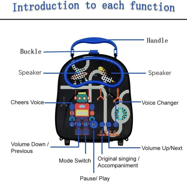 Kids Portable Karaoke with Two Microphones (Rectangle, Black Robot)