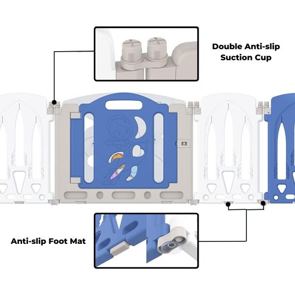 Foldable Baby Playpen with 16 Panels (White Blue)