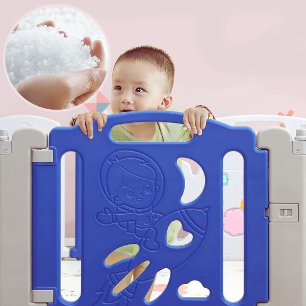 Foldable Baby Playpen with 22 Panels (White Blue)