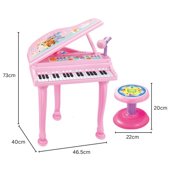 Kids Electronic Piano Keyboard Toy with Microphone and Chair (Pink) GO-MAT-102-XC