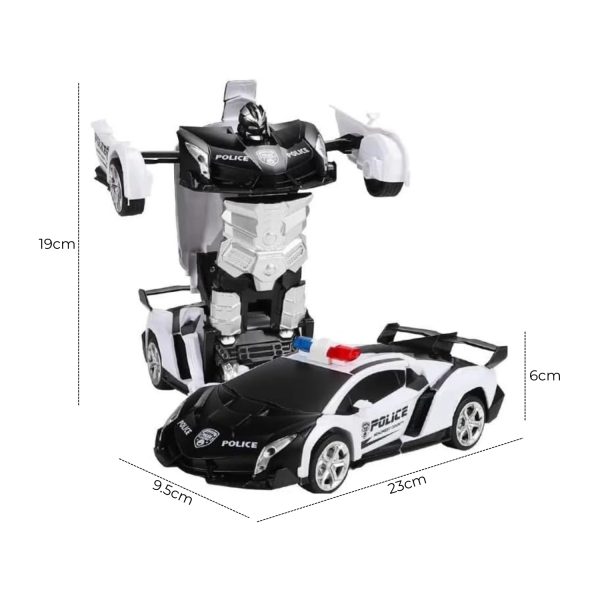 Transform Car Robot Police Car with Remote Control (White Black) GO-TCR-102-FM