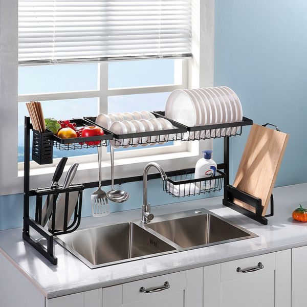 Dish Drying Rack Over Sinks Adjustable 85-100cm (Black) GO-DDR-100-JD