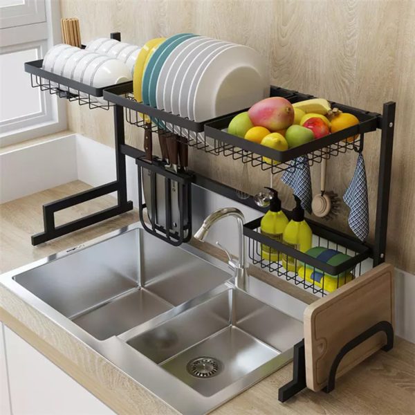 Dish Drying Rack Over Sinks Adjustable 85-100cm (Black) GO-DDR-100-JD