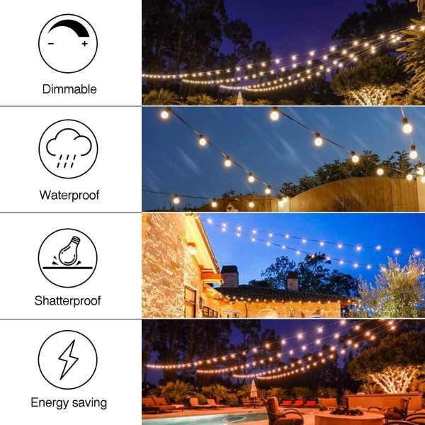 53FT 15+1 Bulbs LED Outdoor String Lights – Warm White