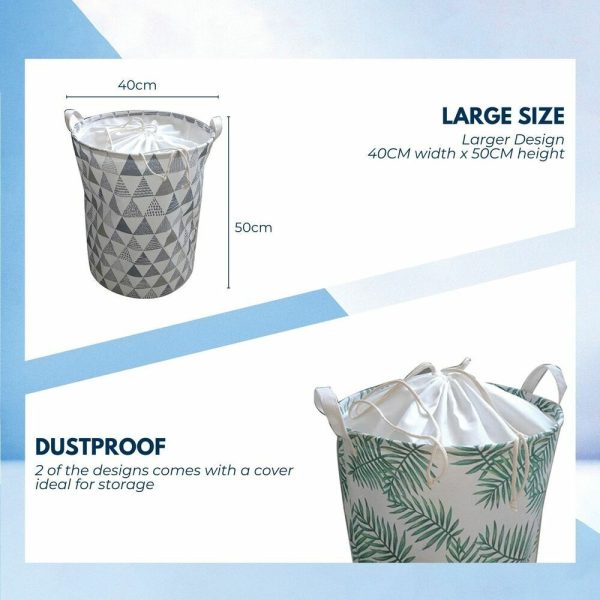 Laundry Basket Round Foldable with Cover Grey Triangle Design